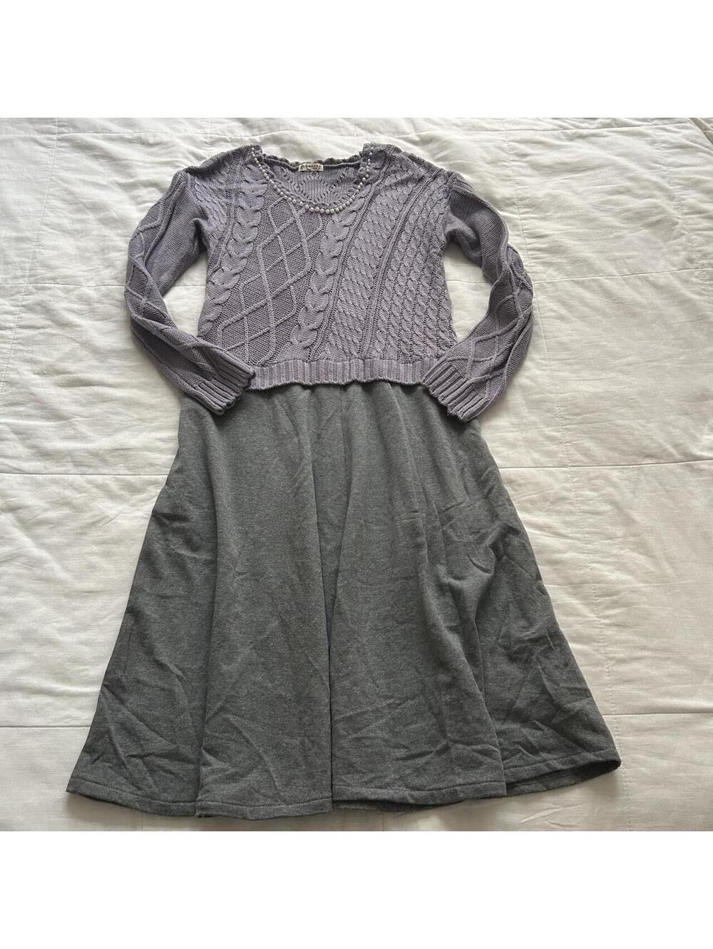 Axes Femme Lavender Gray Cable Knit Pearl Sweater Dress Medium Japan
